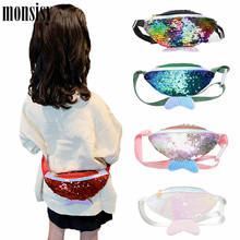 Monsisy Lolita Kids Sequin Fanny Pack For Girl 2020 Summer Coin Purse Small Belt Bag Shiny Mermaid Waist Pack Children Beach Bag 2024 - купить недорого