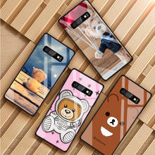 Funda de teléfono de vidrio templado con dibujos de osos para Samsung Galaxy, carcasa de vidrio templado para Samsung Galaxy S8, S9, S10, S20 PLUS, J6, J8 2018, NOTE 8, 9, 10 2024 - compra barato