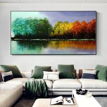 100% pintado à mão paisagem as quatro estações árvores pintura a óleo em tela decoração da parede pintura de arte imagens para decoração de casa 2024 - compre barato