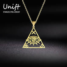 Unift Stainless Steel Evil Eye Pendant Necklace Vintage Ethnic Style Triangle Hollow Shape Wicca Amulet Jewelry For Men Women 2024 - buy cheap