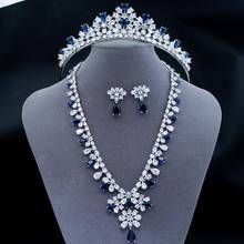 Blue 5A Cubic Zirconia Bridal Wedding Tiara and Necklace Earring Set Jewelry Sets for Women Accessories 2024 - buy cheap