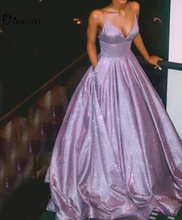 Sparkly Purple Prom Dresses 2022 Sexy V Neck Spaghetti Strap Backless A Line Long Sequin Vestido De Festa Prom Gown Long 2024 - buy cheap