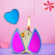 2020 Personality Christams Lighter Gift Dual Gas & USB Electric Love Keychain Lighter Heart-shaped Butane Flame Lighter Rotating 2024 - buy cheap