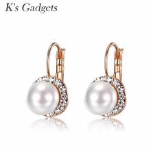 K's Gadgets Rhinestone Pearl Drop Earrings Round White Natural Shell Pearl Rose Gold Color  Crystal Wedding Earrings 2024 - buy cheap