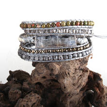 RH Fashion-brazalete de 5 hebras para mujer, brazalete con cuentas mezcladas de piedras naturales, amuleto Druzy, color gris, envío directo 2024 - compra barato