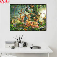 Pintura de diamantes 5D, cuadro completo cuadrado/redondo, ciervo, vida salvaje, bosque, jungla, árbol, arte artesanal, bordado de diamantes, mosaico de punto de cruz 2024 - compra barato