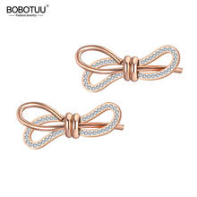 BOBOTUU Trendy Stainless Steel Geometric Bowknot Earrings Jewelry Rose Gold Clay Rhinestone Party Earrings For Women BE19122 2024 - buy cheap