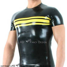 Black And Yellow Trims Sexy Latex Shirt With Horizontal Stripes At Top Rubber Clothing YF-0129 2024 - buy cheap