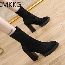 2020 Autumn winter women ankle boots platform high-heeled shoes for women pointed short boots female chunky elastic boots 2024 - buy cheap