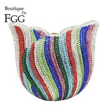 Boutique De FGG разноцветные радужные женские Мини-клатчи в форме раковины с кристаллами, свадебные вечерние сумочки и сумочки 2024 - купить недорого