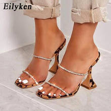 Eilyken New Design Leopard Grain Summer Women Slippers Fashion Open Toe Diamond Crystal Spike High Heels Slide Shoes Female 2024 - buy cheap