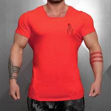 Brand clothing fitness t shirt men fashion Square collar tshirt Summer short sleeve gym t-shirt cotton bodybuilding Tight tops 2024 - buy cheap