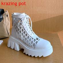 Krazing Pot-Botas de gladiador informales transpirables, botines de piel auténtica, plataforma plana, talla grande, para verano 2024 - compra barato