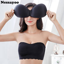 Sutiãs sem costura feminino, bralette invisível sem alças vestido de casamento sutiã meio copo push up roupas íntimas tamanho grande 2024 - compre barato