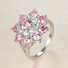 Роскошные женские туфли-лодочки розовый кристаллический камень кольцо очаровательные серебряные Цвет Большой Обручальные кольца для женщин, изысканный цветок циркон обручальное кольцо 2024 - купить недорого