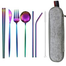 Portable Dinneware Set Travel Camping Silverware 304 Stainless Steel Tableware Set Knife Fork Spoon Straw Cutlery Set with Case 2024 - buy cheap