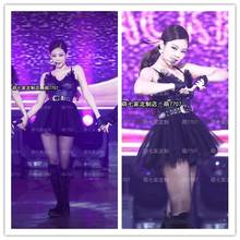 kpop Korean Celebrity Jazz Dance Show Sexy Black Slim Vest Tops+Gothic style Backless High Waist Sling Dress Women Two Piece Set 2024 - buy cheap