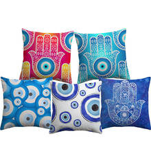 Turkish Evil Eye Cushion Cover Hamsa Hand Ramadan Decoration Linen Throw Pillow Case 45X45cm 2024 - buy cheap
