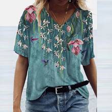 Summer Shirts Women V-neck Printed Tops Short Sleeves Casual Ladies Clothing Soft Plus Size Loose Women's T-shirts 2024 - buy cheap