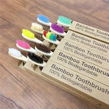 Escova de dentes de bambu natural, escova de dentes ecológica de madeira biodegradável, macia para viagem, estojo de escova de dentes para cuidados com a boca para adultos com 10 pacotes 2024 - compre barato