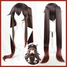 Genshin Impact HUTAO Cosplay Wig Gradient Brown 100CM Long Ponytails Base Wig Twin Pigtails Heat Resistant Hair Role Play 2024 - buy cheap