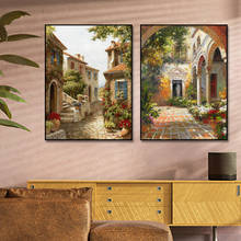 Retro Building Landscape Oil Painting Canvas Print Poster Wall Art Picture For Living Room Home Decor Wall DecorationFrameless 2024 - buy cheap