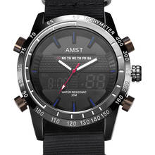 Часы AMST Мужские кварцевые с двойным дисплеем, спортивные аналоговые светодиодсветодиодный, в стиле милитари 2024 - купить недорого