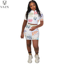 VAZN 2021 Summer Letter Simple Energy Tracksuits Young Casual Short Sleeve Knee Length Free Women's Women 2 Piece Set 2024 - buy cheap