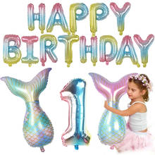 Gradient Mermaid Tail Balloon Happy Birthday Foil Balloons For Kids Favor Ariel Little Mermaid Birthday Party Decoration Globos 2024 - buy cheap