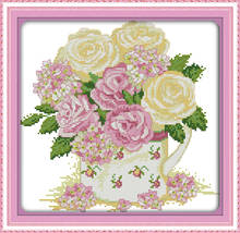 Kit de punto de cruz de rosas elegantes, lienzo estampado con cuentas, bordado de costura artesanal, hecho a mano, flor 18ct 14ct 11ct 2024 - compra barato