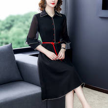 Elegante vestido Midi negro Vintage para mujer, vestido de otoño e invierno de talla grande 2XL, de manga larga, color liso, ajustado, para fiesta, 2021 2024 - compra barato
