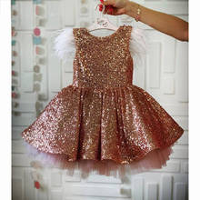 Lindo vestido da princesa com glitter dourado, vestido infantil para meninas, vestido para casamento, festas de aniversário 2024 - compre barato
