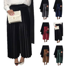 Мусульманские Женские Плиссированные Брюки бархатные с высокой талией эластичные широкие брюки Дубай исламские свободные прямые зимние Дубай 2024 - купить недорого
