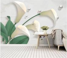 Papel pintado 3d con foto personalizada, hoja verde, flor de perla de lirio, decoración del hogar para sala de estar, murales de pared 3d, papel tapiz para paredes 3 d 2024 - compra barato