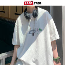 LAPPSTER Men Vintage Printed Korean T Shirts 2022 Summer Mens Streetwear Cotton Harajuku White T-Shirts Male Loose Casual Tees 2024 - buy cheap