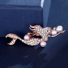 new elegant imitation pearl mermaid brooch  rose gold full Artificial inlay rhinestone pin woman scarf brooch party jewelry gift 2024 - buy cheap