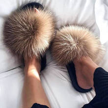 Ethel Anderson Real Fur Slippers Slides Newest Plus Fox Raccoon Fur Flip Flops Fluffy Popular Sandals Shoes 2024 - buy cheap