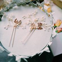 Horquillas de cristal para el pelo para mujer, joyería de boda a la moda, hechas a mano, con hojas, tocado nupcial, accesorios para el cabello 2024 - compra barato