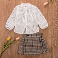 2PCS Summer Toddler Baby Girl Clothes Set Lace Bow Tie Shirt Tops and Plaid Printed Buttom Skirt Kids Clothing Outfits 1-6 Years 2024 - buy cheap