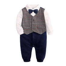 Осенне-весенние комбинезоны в джентльменском стиле для новорожденных; одежда для маленьких мальчиков и девочек; комбинезон с галстуком-бабочкой; одежда для детей; комбинезоны для малышей 2024 - купить недорого
