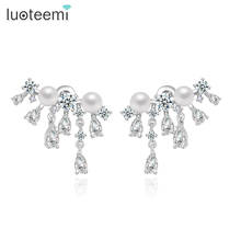 LUOTEEMI Simulated Pearl Statement Yong Lady Sexy Party Earrings Waterdrop Cubic Zirconia Stud Earrings for Women Fashion 2024 - buy cheap