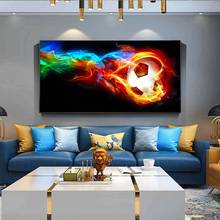 Настенные постеры с изображением футбольного мяча на огне, радуги, абстрактные картины на холсте, современные настенные постеры с изображением футбола для гостиной 2024 - купить недорого