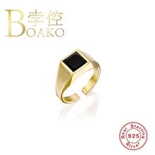 Boako anel de zircão preto 925 prata esterlina anillos anéis de ouro para mulheres de luxo menina fina jóias abertas bague bijoux presentes 2024 - compre barato