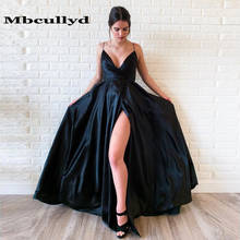 Mbcullyd Black A-line Prom Dresses For Women A Line Long Split Evenig Dresss For Women Elegant Satin Vestidos De Fiesta De Noche 2024 - buy cheap