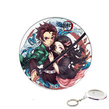 Chaveiros de anime demon slayer, chaveiros kimetsu no yaiba kamado tanjirou/nezuko com espelho para maquiagem, acessórios para mochila/bolsa 2024 - compre barato