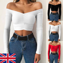 2019 Sexy Off Shoulder Women T-Shirt Summer Autumn Casual Long Sleeve Pullover Tops Slim bodycon Fashion basic Shirt Crop Tops 2024 - buy cheap