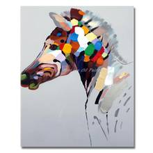 Pintados à mão abstrata pinturas animais para decoração do quarto cavalo pintura a óleo na lona pendurar fotos na parede artesanato 60x90cm 2024 - compre barato