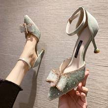 Elegant Ladies Shinning Glitter Apricot pumps 2021 Sexy Pointed Toe High Heels Ankle Strap Wedding Party Shoes Woman Shoes 2024 - buy cheap