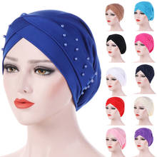 Hijab-gorro turbante con cuentas para mujer, Jersey islámico musulmán, gorro de quimio, pañuelo elástico para la cabeza, cubierta árabe, gorro para la cabeza 2024 - compra barato