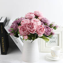 Flores artificiais em tecido, composto por 5 unidades grandes e 4 bud, peônias rosas e peônias, uma boa escolha para decoração de casa ou casamento 2024 - compre barato
